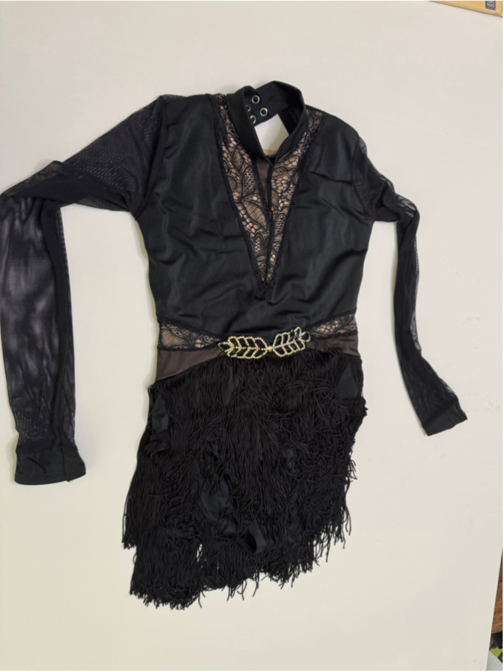 Girls Weissman Dance Costume Black Fringe Leotard One Size